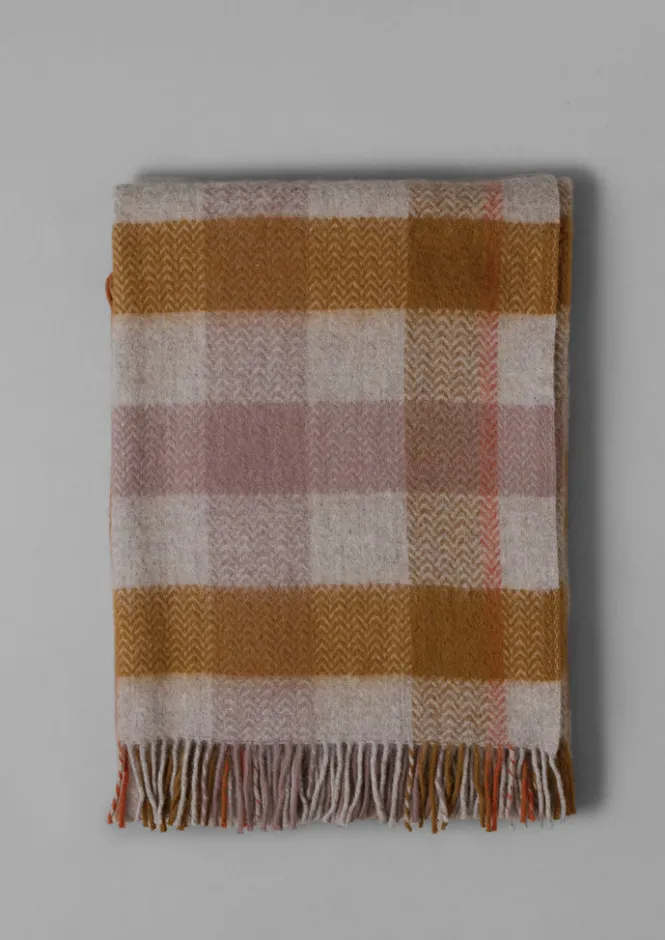 Textiles|Blankets & Throws-TOAST Chevron Check Wool Blanket Caramel/Mauve