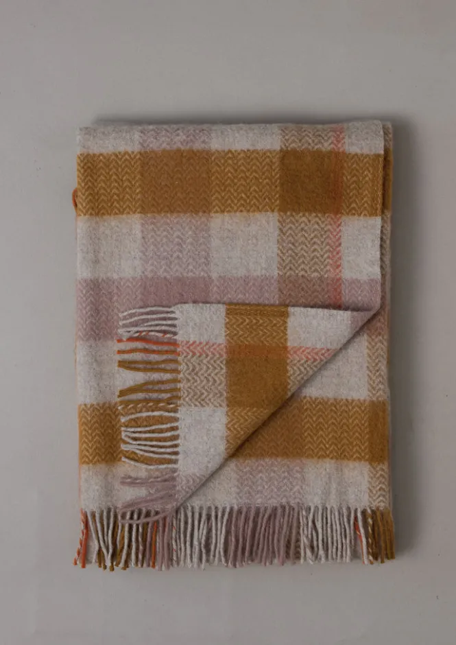 Textiles|Blankets & Throws-TOAST Chevron Check Wool Blanket Caramel/Mauve
