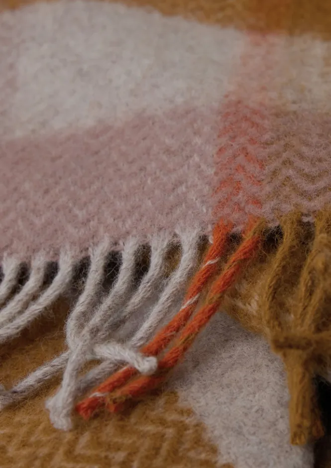 Textiles|Blankets & Throws-TOAST Chevron Check Wool Blanket Caramel/Mauve