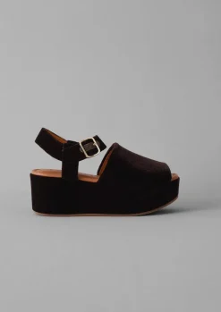 Sandals-TOAST Chie Mihara Velvet Platform Shoes Chocolate