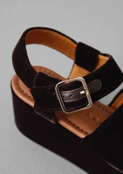 Sandals-TOAST Chie Mihara Velvet Platform Shoes Chocolate