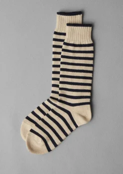 Socks & Tights-TOAST Chup Cotton Linen Stripe Socks Navy/Ecru