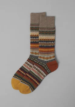 Socks & Tights-TOAST Chup Pattern Wool Blend Socks OatMulti