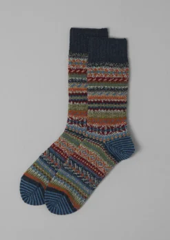 Socks & Tights-TOAST Chup Pattern Wool Blend Socks BlueMulti