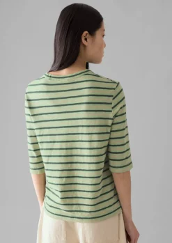 Jersey|Tops & Tees-TOAST Cleo Stripe Cotton Half Sleeve Tee Sage