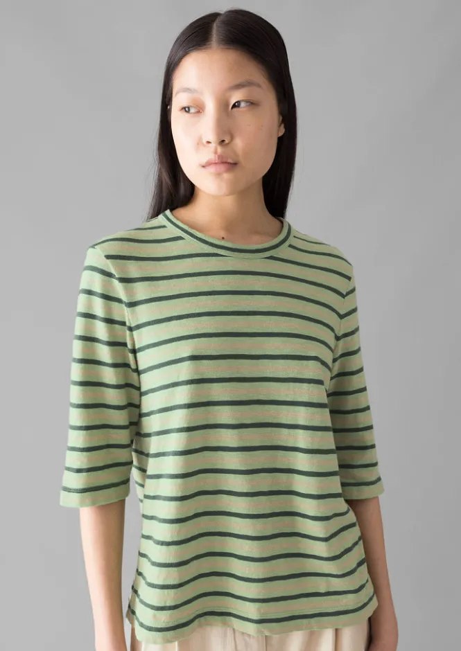 Jersey|Tops & Tees-TOAST Cleo Stripe Cotton Half Sleeve Tee Sage