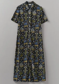 Dresses-TOAST Collector Print Fluid Shirt Dress OilGreen