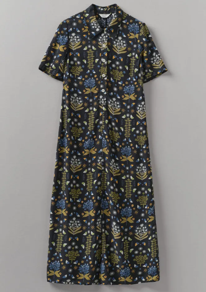 Dresses-TOAST Collector Print Fluid Shirt Dress OilGreen