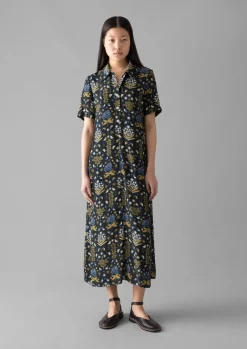Dresses-TOAST Collector Print Fluid Shirt Dress OilGreen