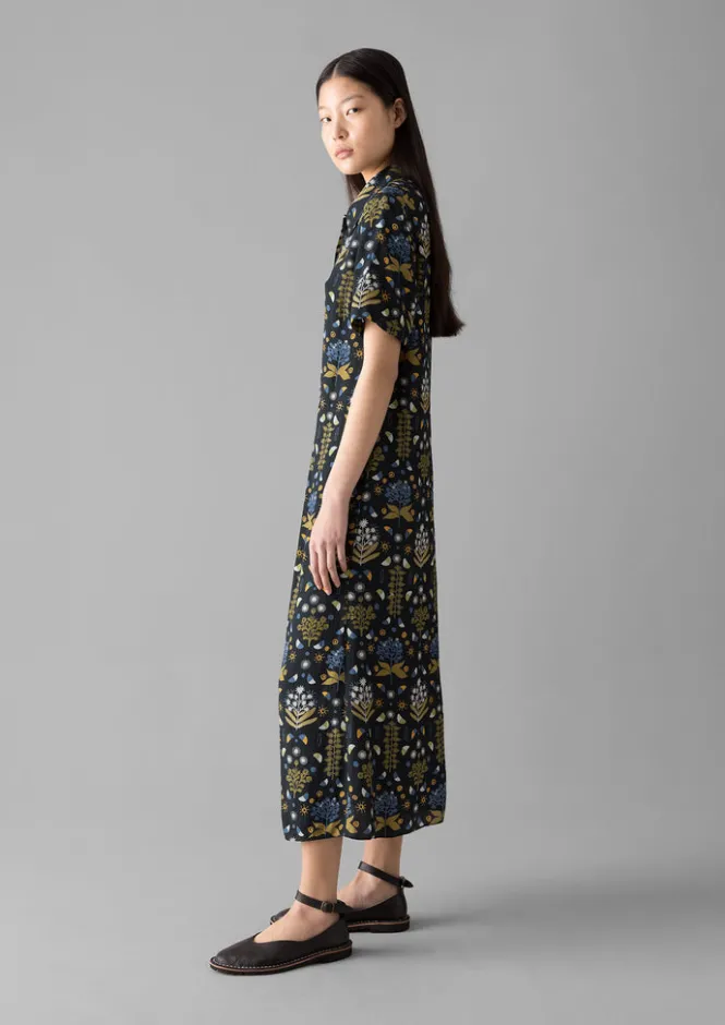 Dresses-TOAST Collector Print Fluid Shirt Dress OilGreen