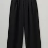 Trousers-TOAST Corinne Wool Cotton Herringbone Wide Leg Trousers Black