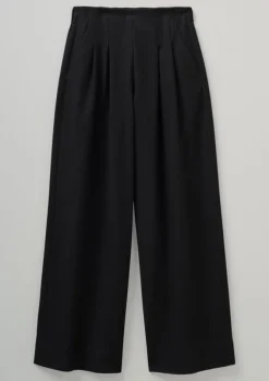 Trousers-TOAST Corinne Wool Cotton Herringbone Wide Leg Trousers Black