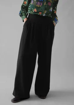 Trousers-TOAST Corinne Wool Cotton Herringbone Wide Leg Trousers Black