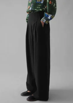Trousers-TOAST Corinne Wool Cotton Herringbone Wide Leg Trousers Black