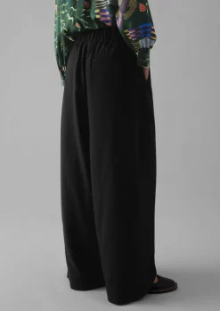 Trousers-TOAST Corinne Wool Cotton Herringbone Wide Leg Trousers Black