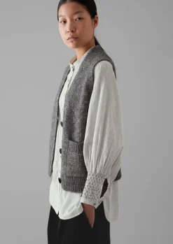 Knitwear-TOAST Cotton Alpaca Button Through Tank GreyMelange