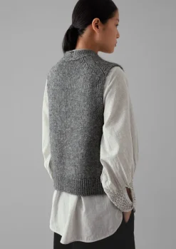 Knitwear-TOAST Cotton Alpaca Button Through Tank GreyMelange