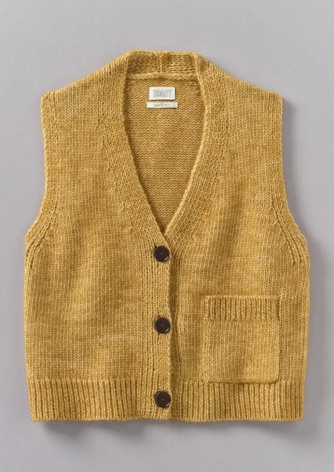 Knitwear-TOAST Cotton Alpaca Button Through Tank DijonYellow