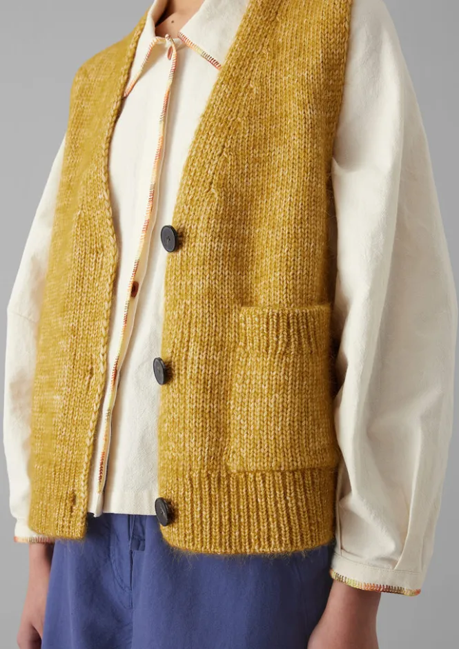 Knitwear-TOAST Cotton Alpaca Button Through Tank DijonYellow