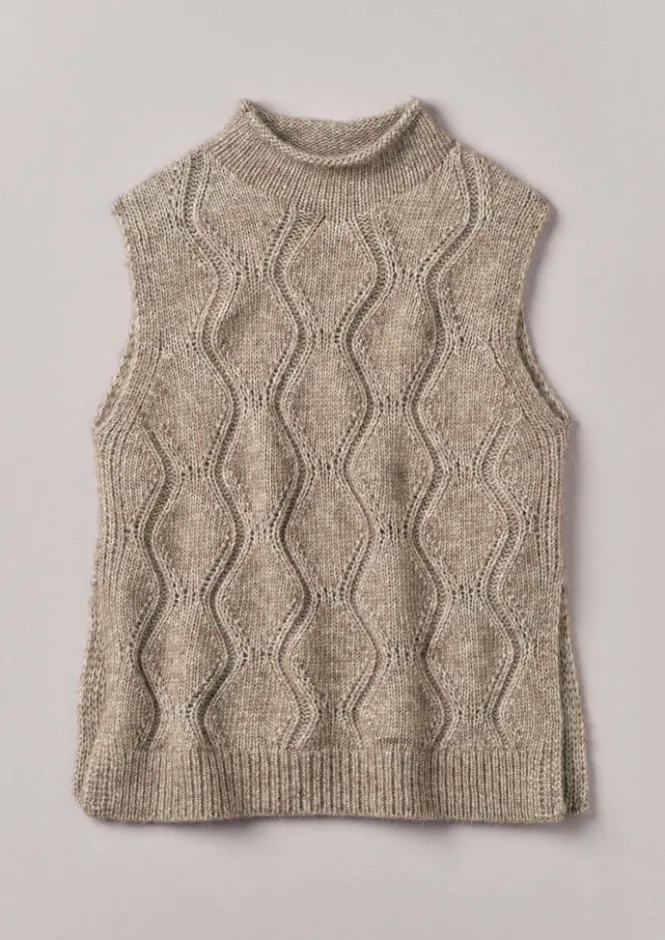 Knitwear-TOAST Cotton Alpaca Reverse Cable Tank Biscuit