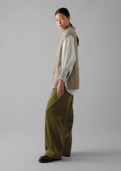 Knitwear-TOAST Cotton Alpaca Reverse Cable Tank Biscuit