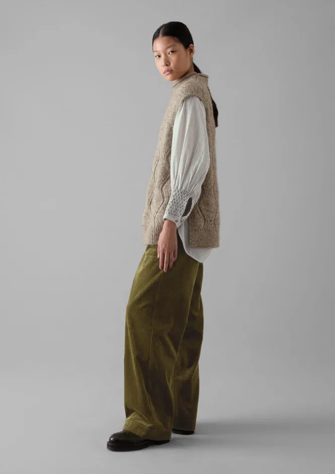 Knitwear-TOAST Cotton Alpaca Reverse Cable Tank Biscuit