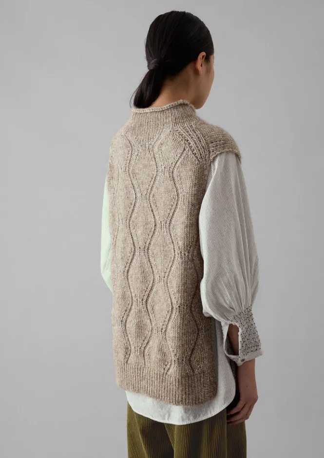 Knitwear-TOAST Cotton Alpaca Reverse Cable Tank Biscuit