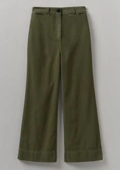 Trousers-TOAST Cotton Canvas Kick Flare Trousers Seaweed