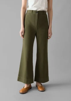 Trousers-TOAST Cotton Canvas Kick Flare Trousers Seaweed