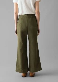 Trousers-TOAST Cotton Canvas Kick Flare Trousers Seaweed