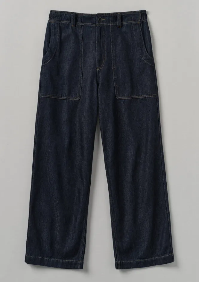Denim|Trousers-TOAST Cotton Hemp Denim Cargo Trousers Indigo