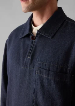 Denim|Workwear-TOAST Cotton Hemp Denim Smock Shirt Indigo