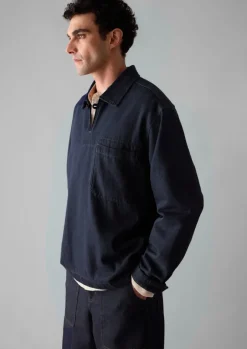 Denim|Workwear-TOAST Cotton Hemp Denim Smock Shirt Indigo