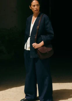 Denim|Workwear-TOAST Cotton Hemp Denim Wide Leg Trousers Indigo