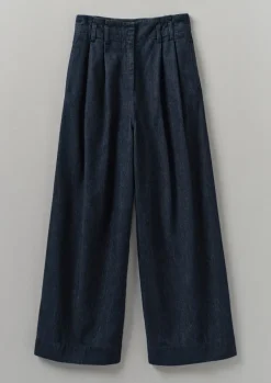 Denim|Workwear-TOAST Cotton Hemp Denim Wide Leg Trousers Indigo