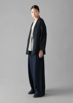 Denim|Workwear-TOAST Cotton Hemp Denim Wide Leg Trousers Indigo