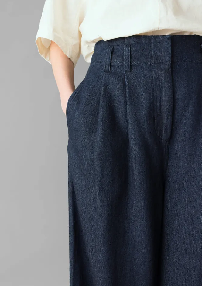 Denim|Workwear-TOAST Cotton Hemp Denim Wide Leg Trousers Indigo