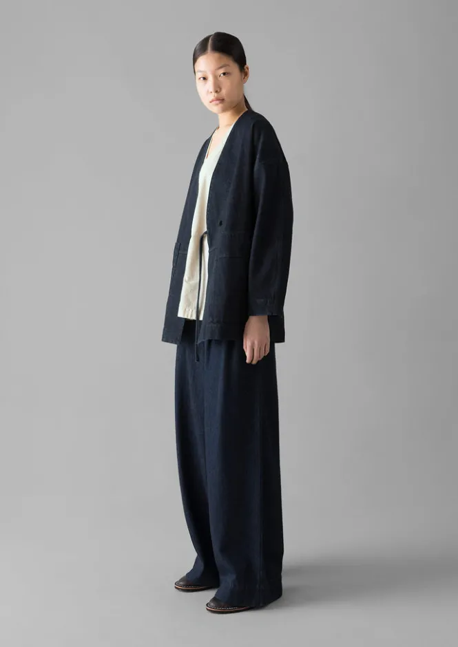 Denim|Workwear-TOAST Cotton Hemp Denim Wide Leg Trousers Indigo