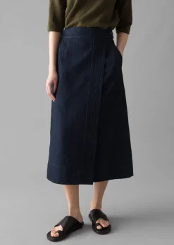 Denim|Skirts-TOAST Cotton Hemp Denim Wrap Skirt Indigo