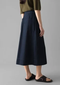 Denim|Skirts-TOAST Cotton Hemp Denim Wrap Skirt Indigo