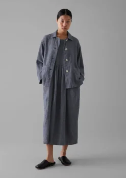 Linen|Loungewear-TOAST Cotton Linen Twill Gathered Waist Dress IndigoBlue