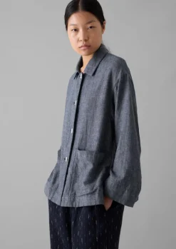 Linen|Loungewear-TOAST Cotton Linen Twill Shirt IndigoBlue