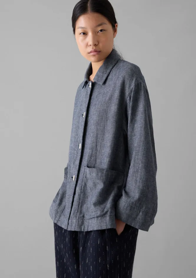 Linen|Loungewear-TOAST Cotton Linen Twill Shirt IndigoBlue