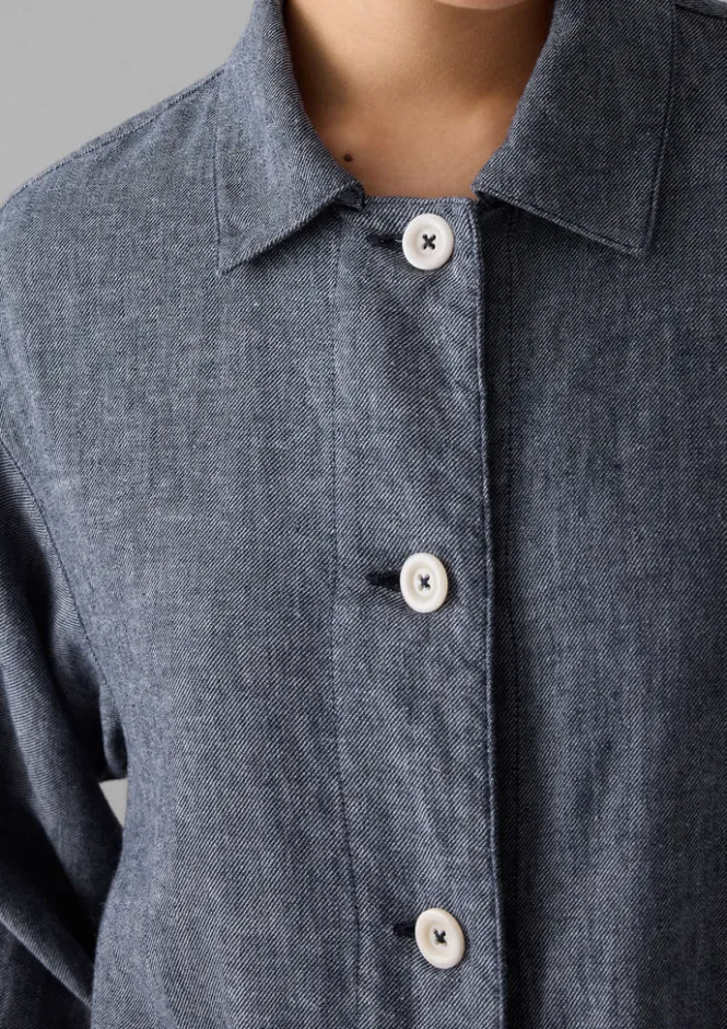 Linen|Loungewear-TOAST Cotton Linen Twill Shirt IndigoBlue