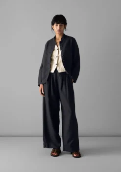 Linen|Trousers-TOAST Cotton Linen Wide Leg Trousers SlateNavy
