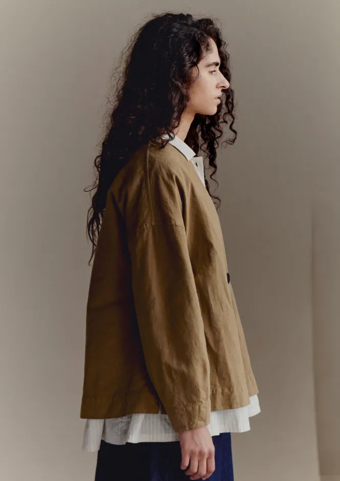 Linen|Coats & Jackets-TOAST Cotton Linen Wrap Jacket GoldenSand