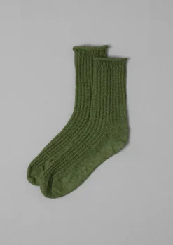 Socks & Tights-TOAST Cotton Marl Socks OliveGreen