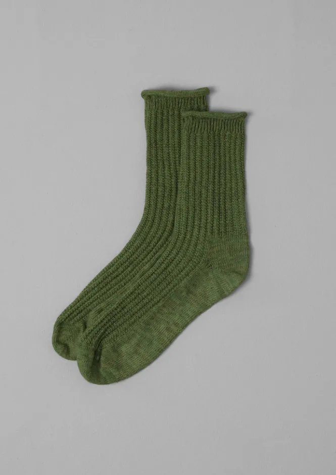 Socks & Tights-TOAST Cotton Marl Socks OliveGreen