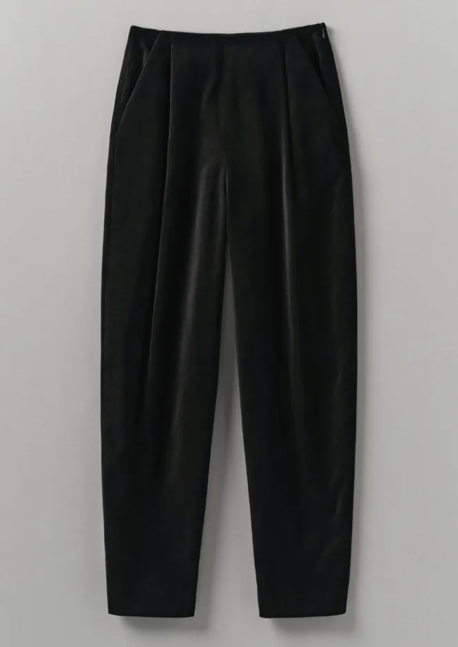 Velvet|Trousers-TOAST Cotton Velvet Pleat Front Trousers BrownSlate