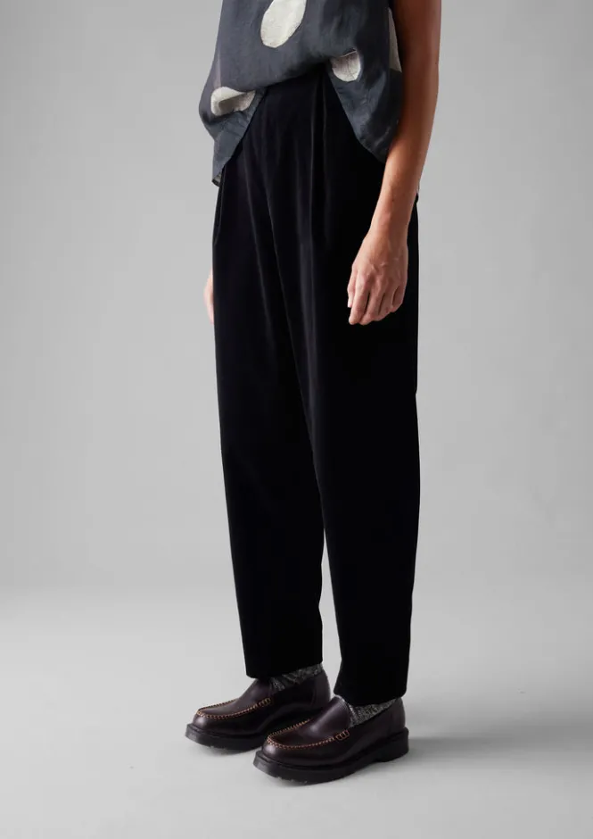 Velvet|Trousers-TOAST Cotton Velvet Pleat Front Trousers BrownSlate